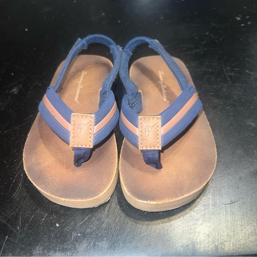 Tommy Bahama Navy and Tan Kids Sandals